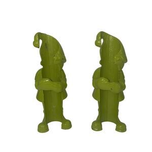 CB2 Green Cast Iron Elf Pixie Taper Candle Holder Huggers 5.25” Set Of 2